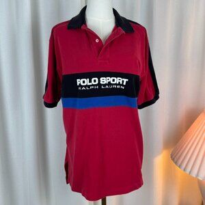 Vintage 90s Polo Sport Ralph Lauren Colorblocked Striped Preppy Rugby Polo sz M
